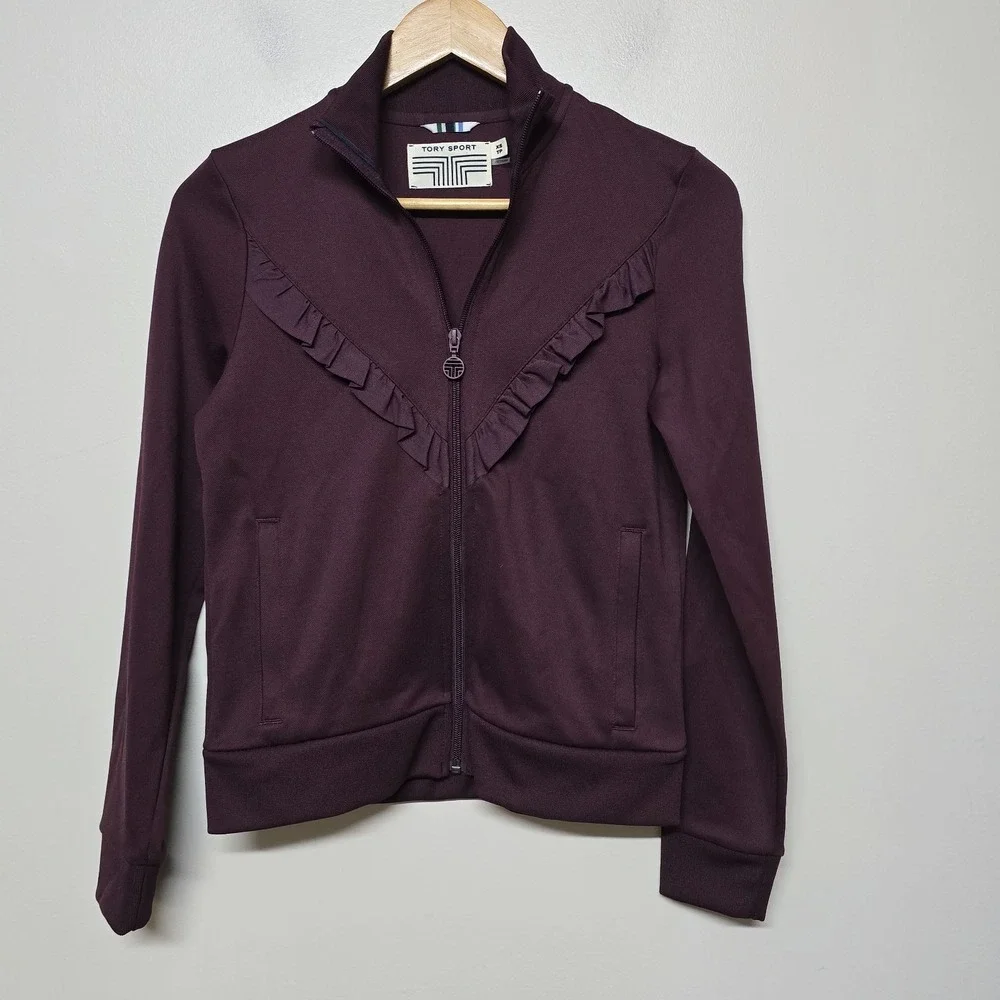 Tory Sport Maroon Tonal Ruffle‎ Track Jacket And Pants Sz XS Tory Burch Casual